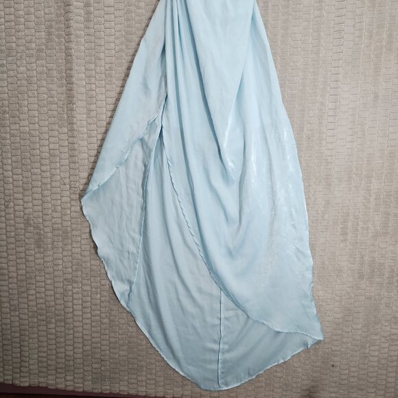 Lucy in the Sky-Blue Satin Maxi Dress with Slit-Open Back-Corset Lace Up-Sz S/M - Picture 9 of 11